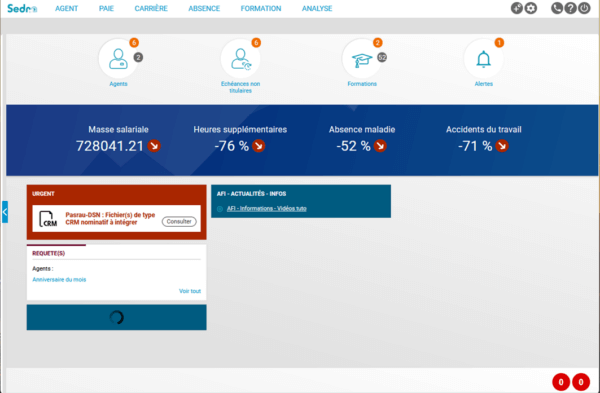 page d'accueil du logiciel RH Sedna